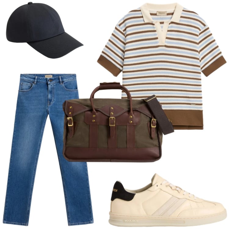 Outfit donna - Woolrich: eleganza casual. Stile Casual chic per Tutti i giorni. Abbinamento con borse a tracolla, cappelli, polo, sneakers, jeans.