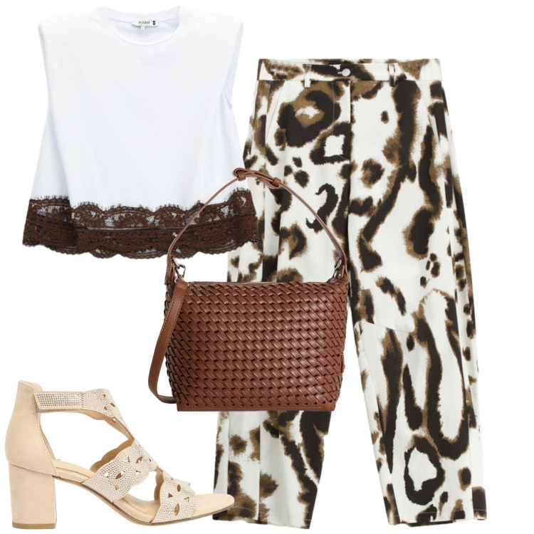 Outfit donna - Total look #2426499. Stile Casual chic per Tutti i giorni. Abbinamento con sandali col tacco, borse a spalla, top, pantaloni.