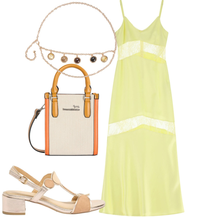Outfit donna - Yellow. Stile Casual chic per Tutti i giorni. Abbinamento con sandali col tacco, borse tote, cinture, vestiti lunghi.