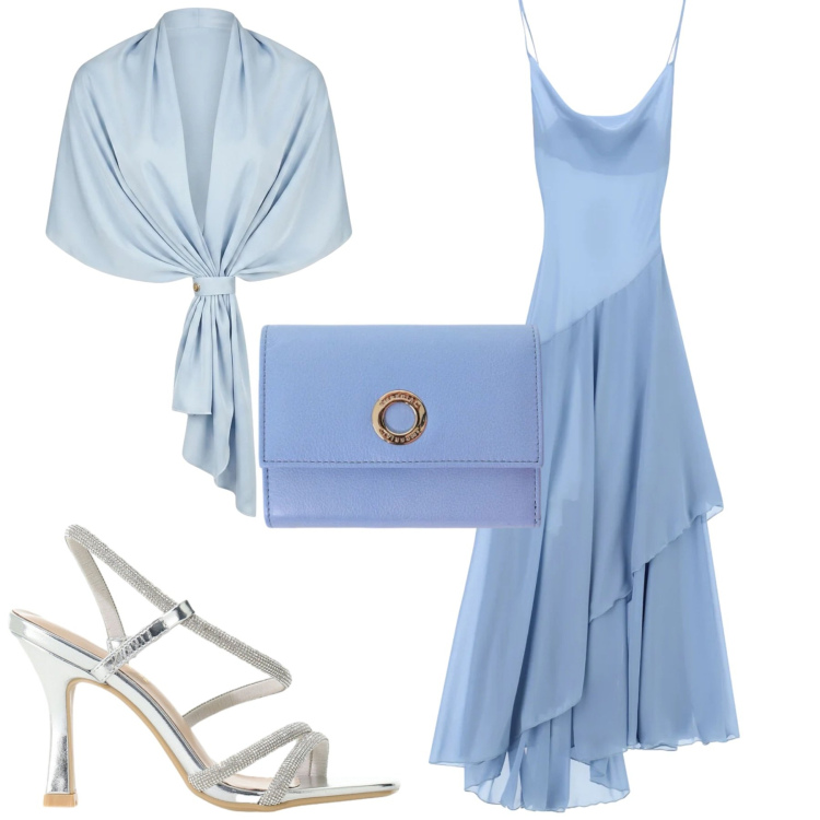 Outfit donna - Serata. Stile Glamour per Serata fuori. Abbinamento con stole, vestiti lunghi, portafogli, sandali col tacco.
