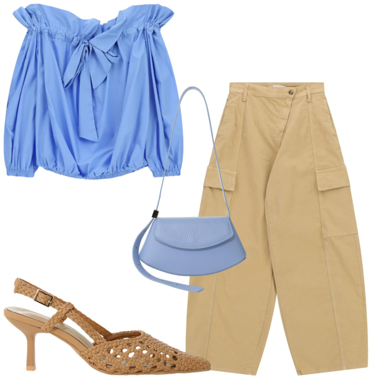 Outfit donna - City. Stile Casual chic per Tutti i giorni. Abbinamento con décolleté, borse a spalla, bluse, pantaloni cargo.