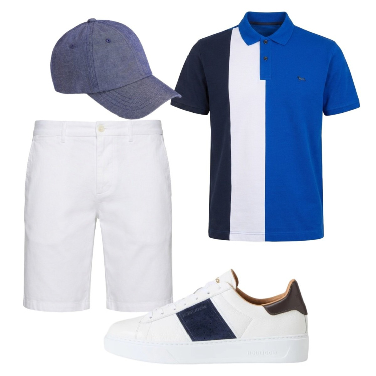 Outfit uomo - Total look #2426550. Stile Trendy per Tutti i giorni. Abbinamento con bermuda, polo, sneakers, cappelli con visiera.