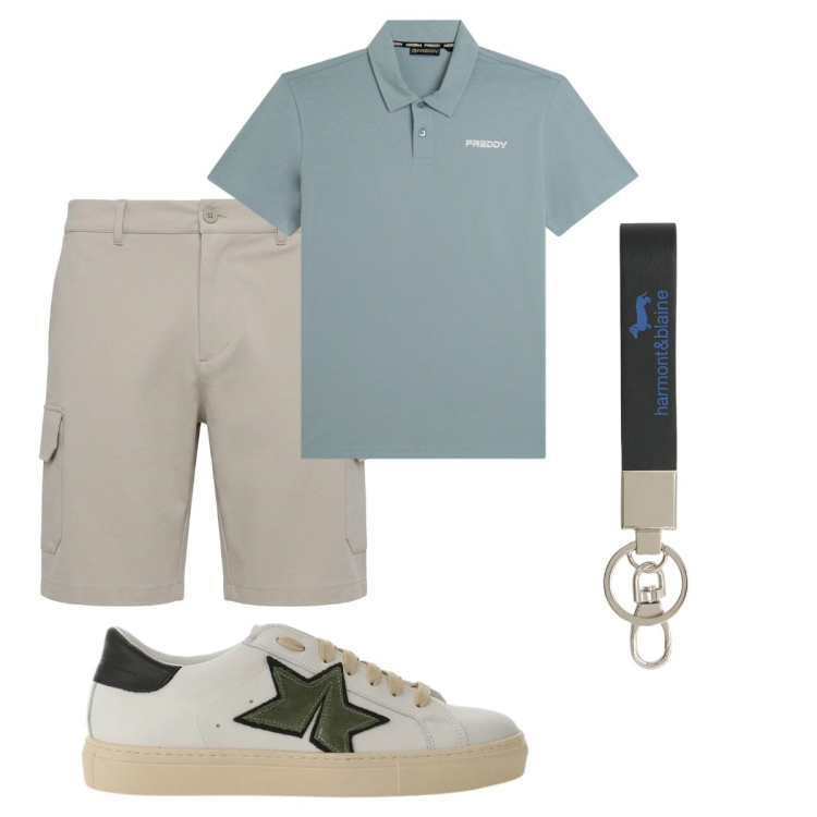 Outfit uomo - Total look #2426559. Stile Casual per Tutti i giorni. Abbinamento con portachiavi, pantaloni corti, polo, sneakers.