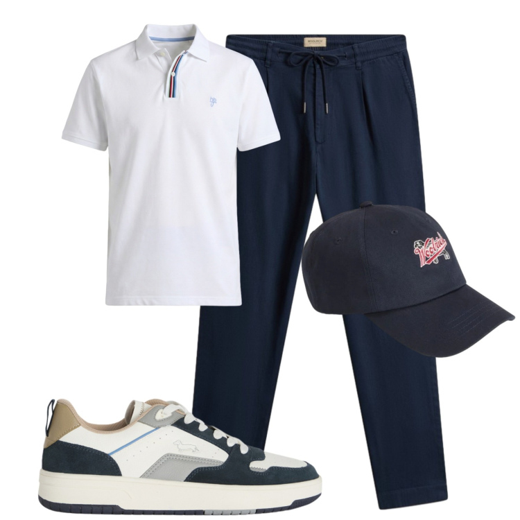 Outfit uomo - Total look #2426568. Stile Casual per Tutti i giorni. Abbinamento con polo, sneakers, cappelli con visiera, pantaloni.