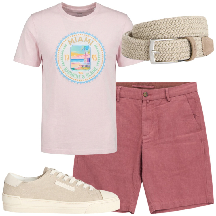 Outfit uomo - Total look #2426574. Stile Casual per Tutti i giorni. Abbinamento con sneakers, t-shirt, cinture, bermuda.