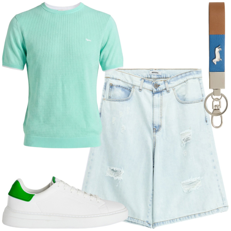 Outfit uomo - Total look #2426580. Stile Casual per Tutti i giorni. Abbinamento con portachiavi, t-shirt, sneakers, bermuda.