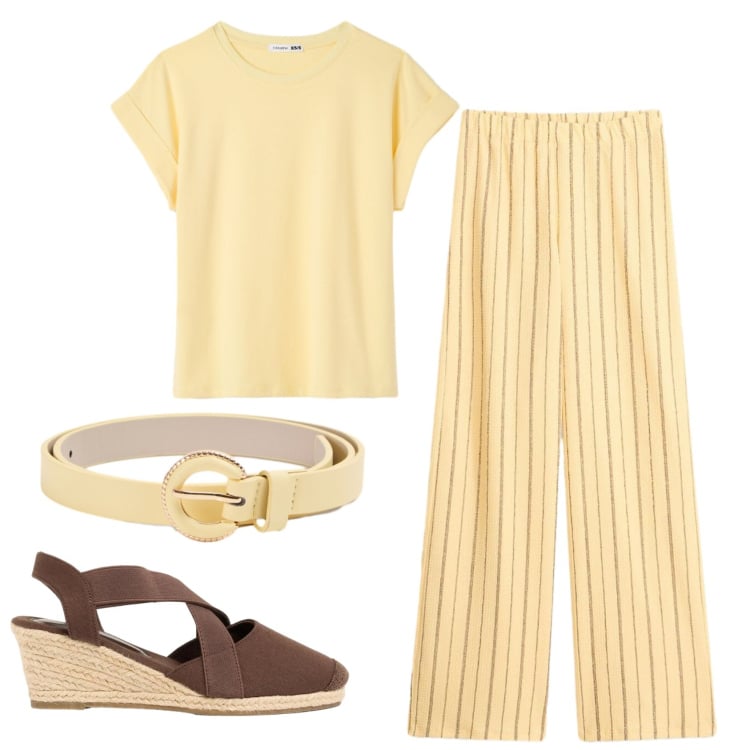 Outfit donna - Total look #2426603. Stile Basic per Ufficio. Abbinamento con pantaloni, zeppe, cinture, t-shirt.