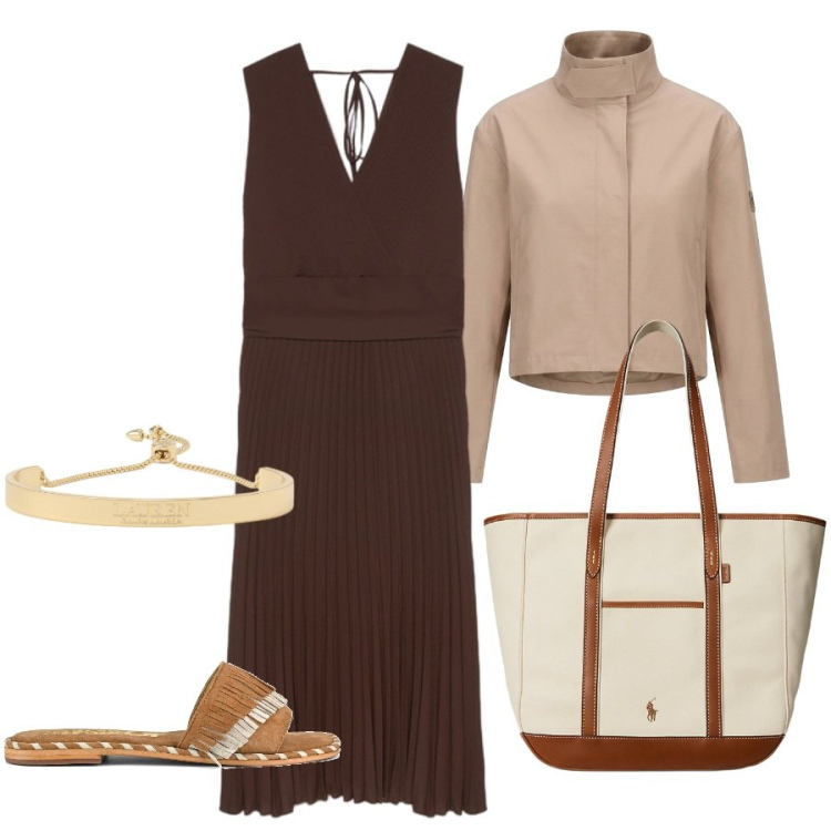 Outfit donna - Total look #2426605. Stile Casual chic per Tutti i giorni. Abbinamento con vestiti midi/longuette, braccialetti, borse tote, blazer, ciabatte.