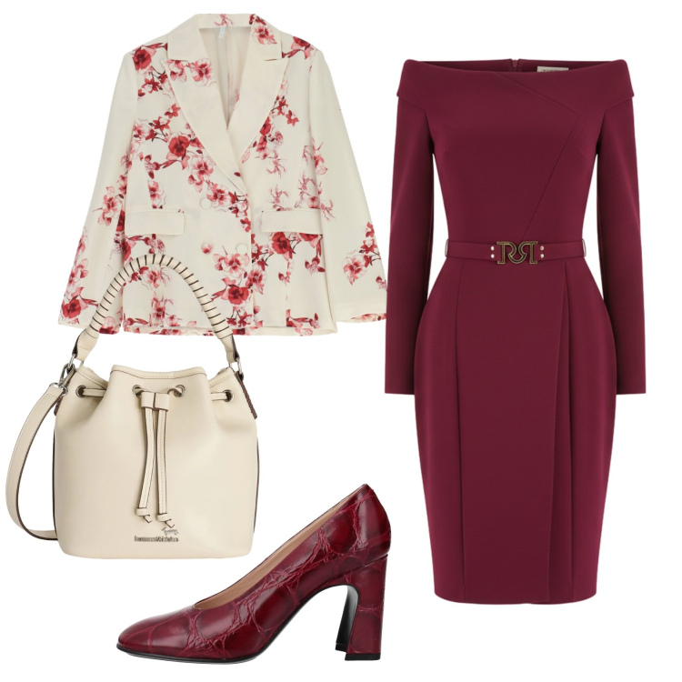 Outfit donna - Total look #2426619. Stile Bon Ton per Serata fuori. Abbinamento con décolleté, borse a secchiello, vestiti asimmetrici, blazer.