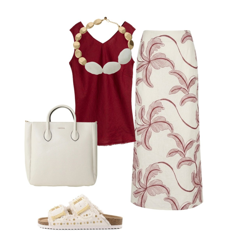 Outfit donna - Summer sale style. Stile Bon Ton per Ufficio. Abbinamento con canottiere, collane, borse a tracolla, gonne lunghe, sandali.