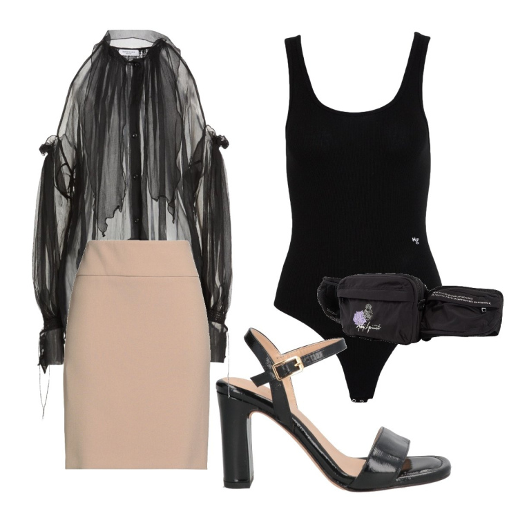 Outfit donna - Formalmente sexy curvy. Stile Sexy per Ufficio. Abbinamento con minigonne, sandali in pelle, body, camicie, marsupi.