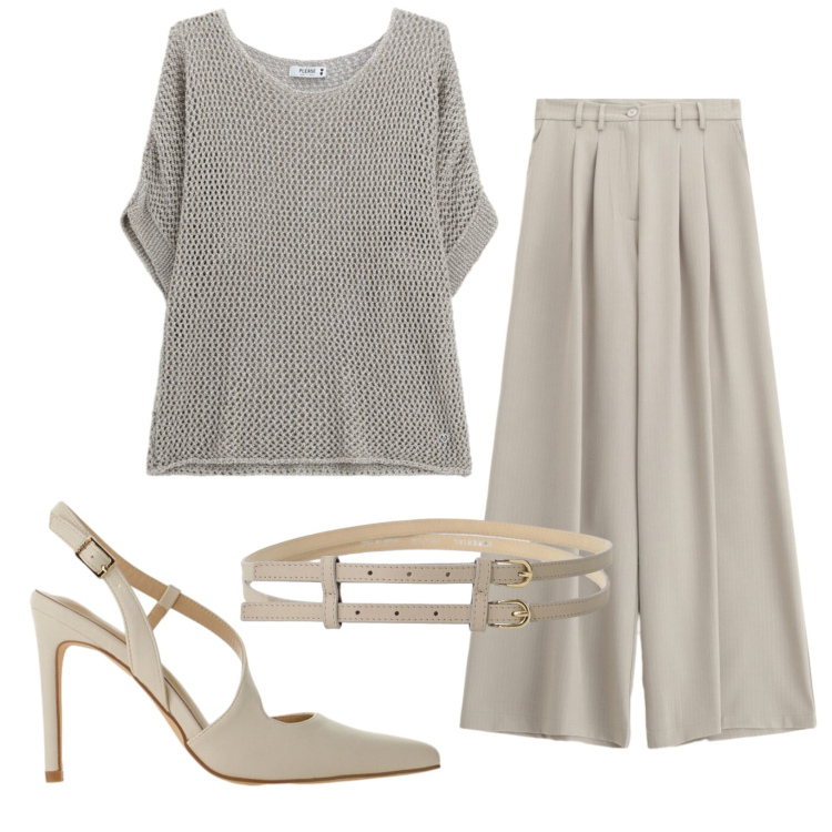 Outfit donna - Total look #2426668. Stile Bon Ton per Serata fuori. Abbinamento con décolleté, cinture, pantaloni a palazzo, top.