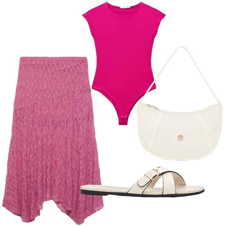 Outfit donna - Asimmetrie. Stile Basic per Tutti i giorni. Abbinamento con ciabatte, gonne longuette, top, borse a mano.
