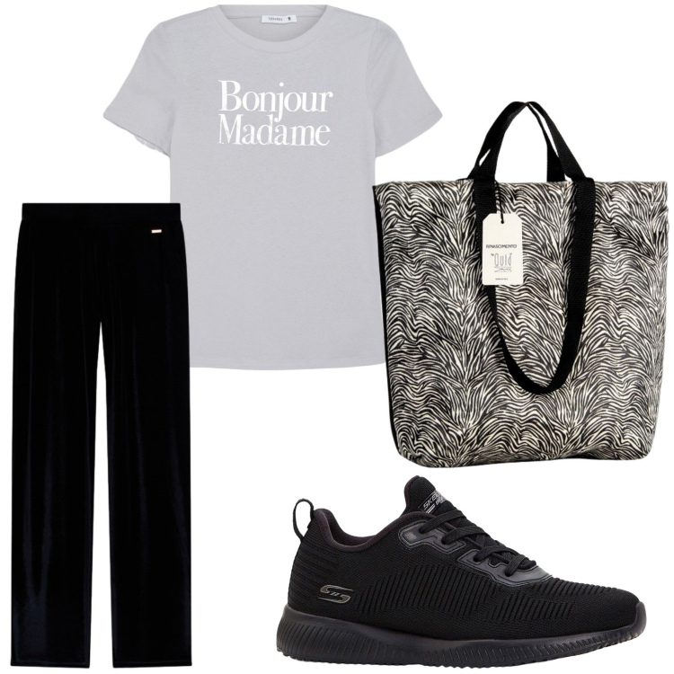Outfit donna - Colori neutri. Stile Casual per Tutti i giorni. Abbinamento con sneakers, t-shirt, borse tote, pantaloni.
