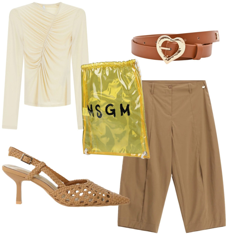 Outfit donna - Slingback traforate. Stile Chic per Ufficio. Abbinamento con zaini, cinture, décolleté, t-shirt, pantaloni.