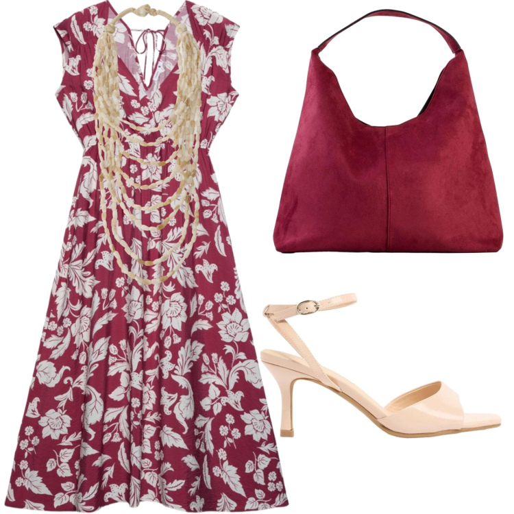 Outfit donna - Leggerezza. Stile Etnico per Tutti i giorni. Abbinamento con borse a spalla, sandali col tacco, vestiti midi/longuette, collane.