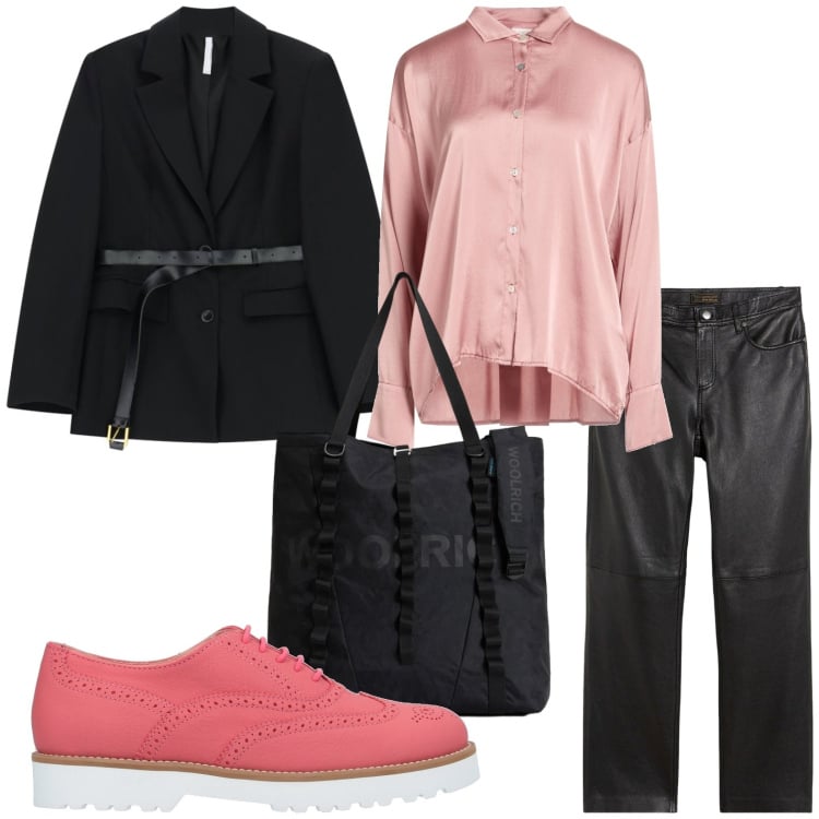 Outfit donna - Black style. Stile Basic per Ufficio. Abbinamento con scarpe stringate, camicie, pantaloni, blazer, borse tote.