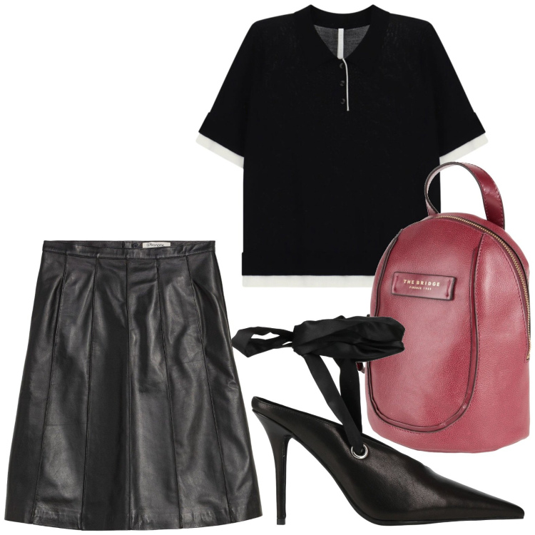 Outfit donna - Stile rock. Stile Rock per Tutti i giorni. Abbinamento con zaini, décolleté, gonne, polo.
