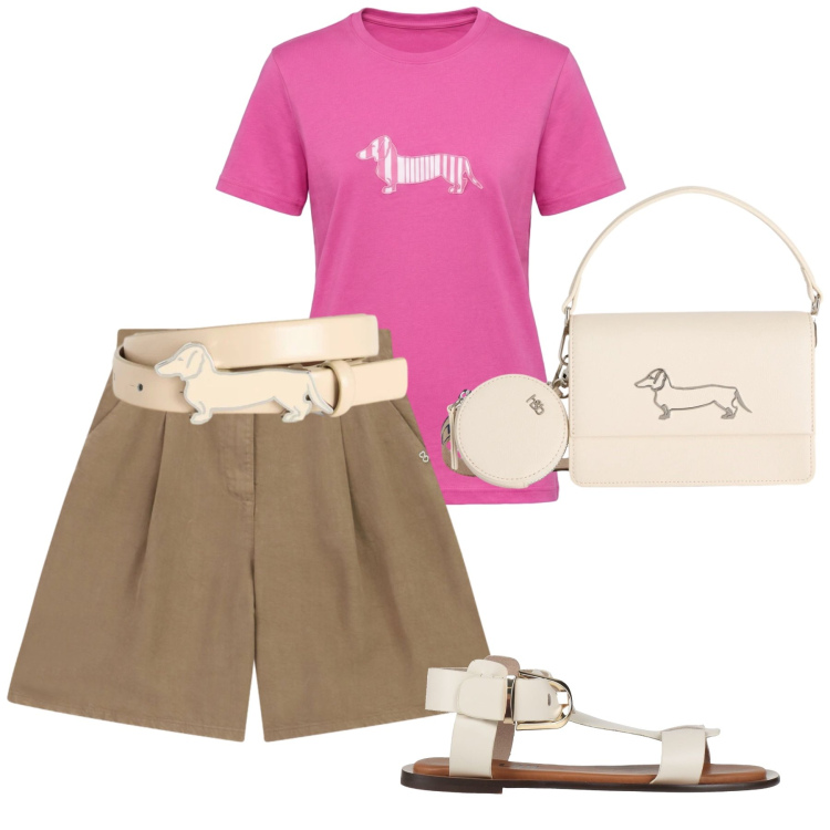Outfit donna - Bermuda che passione!. Stile Minimal per Tutti i giorni. Abbinamento con sandali alla schiava, t-shirt, cinture, borse a tracolla, bermuda.