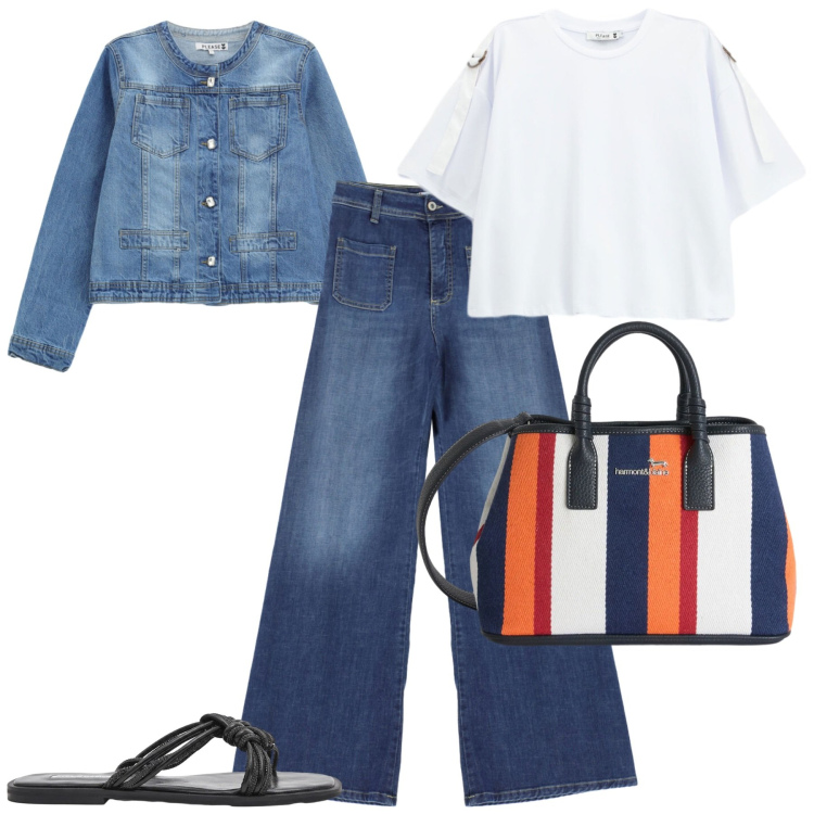 Outfit donna - Total look #2426780. Stile Casual chic per Tutti i giorni. Abbinamento con shopping bag, jeans, t-shirt, blazer, sandali.