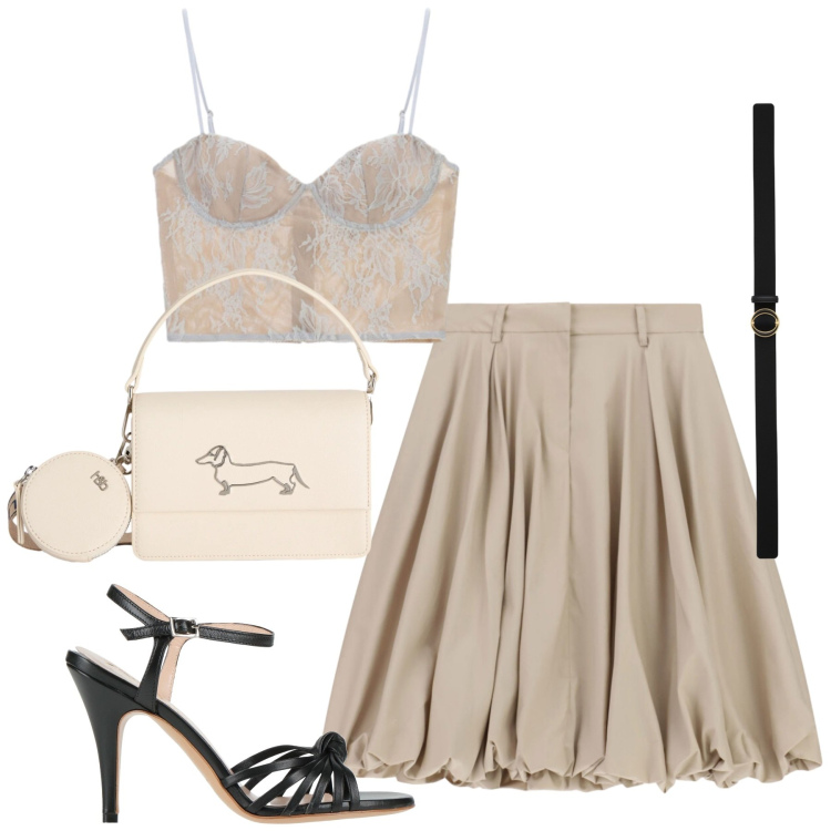 Outfit donna - Serata. Stile Casual chic per Serata fuori. Abbinamento con sandali in pelle, borse a tracolla, cinture, gonne longuette, canottiere.
