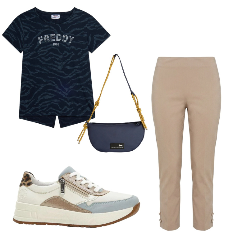 Outfit donna - Total look #2426807. Stile Basic per Tutti i giorni. Abbinamento con sneakers, borse a tracolla, pantaloni, t-shirt.
