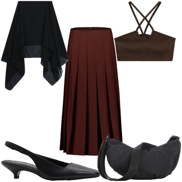 Outfit donna - Total look #2426829. Stile Trendy per Serata fuori. Abbinamento con décolleté, marsupi, gonne longuette, top, cappe.