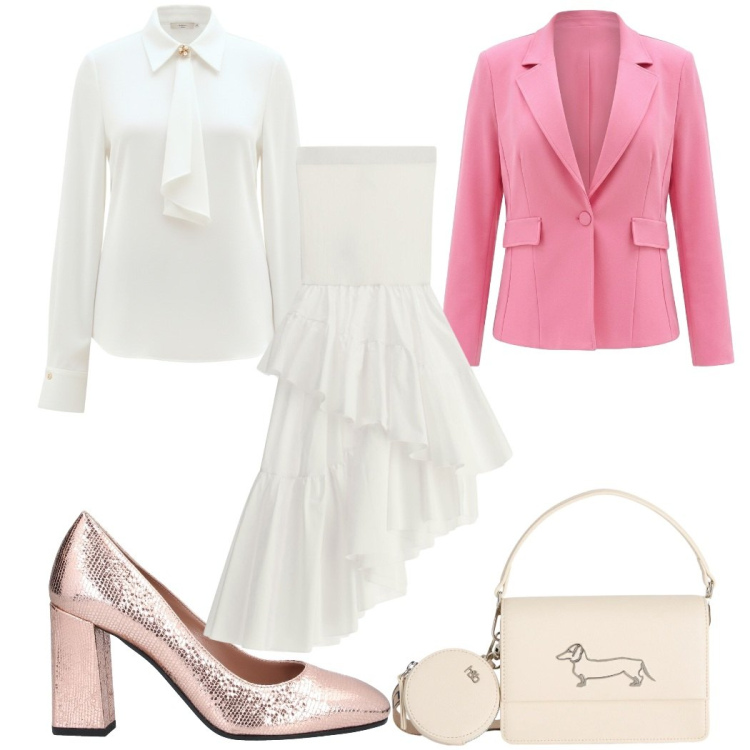 Outfit donna - Total look #2426867. Stile Glamour per Cerimonia. Abbinamento con décolleté, borse a tracolla, camicie, blazer, gonne lunghe.