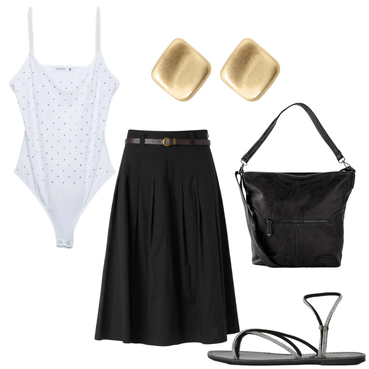 Outfit donna - Total look #2426880. Stile Minimal per Tutti i giorni. Abbinamento con borse a spalla, sandali, gonne longuette, top, orecchini.