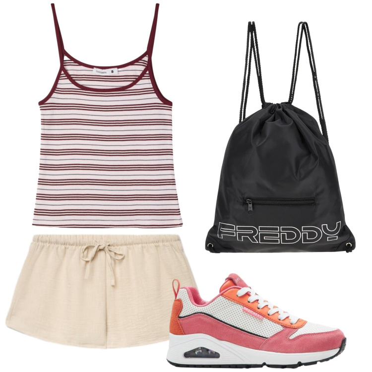 Outfit donna - Total look #2426884. Stile Basic per Tutti i giorni. Abbinamento con sneakers, canottiere, shorts, zaini.