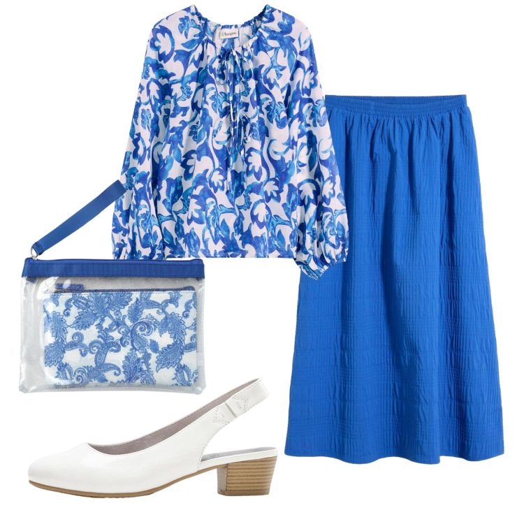 Outfit donna - Total look #2426887. Stile Bon Ton per Tutti i giorni. Abbinamento con tuniche, décolleté, gonne longuette, pochette.