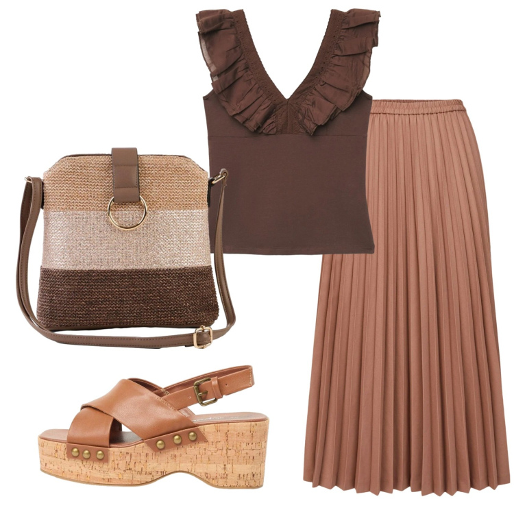 Outfit donna - Total look #2426892. Stile Basic per Ufficio. Abbinamento con zeppe, borse a tracolla, top, minigonne.