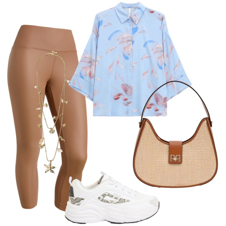 Outfit donna - Total look #2426905. Stile Sporty chic per Tutti i giorni. Abbinamento con sneakers, treggings, borse a spalla, camicie, collane.