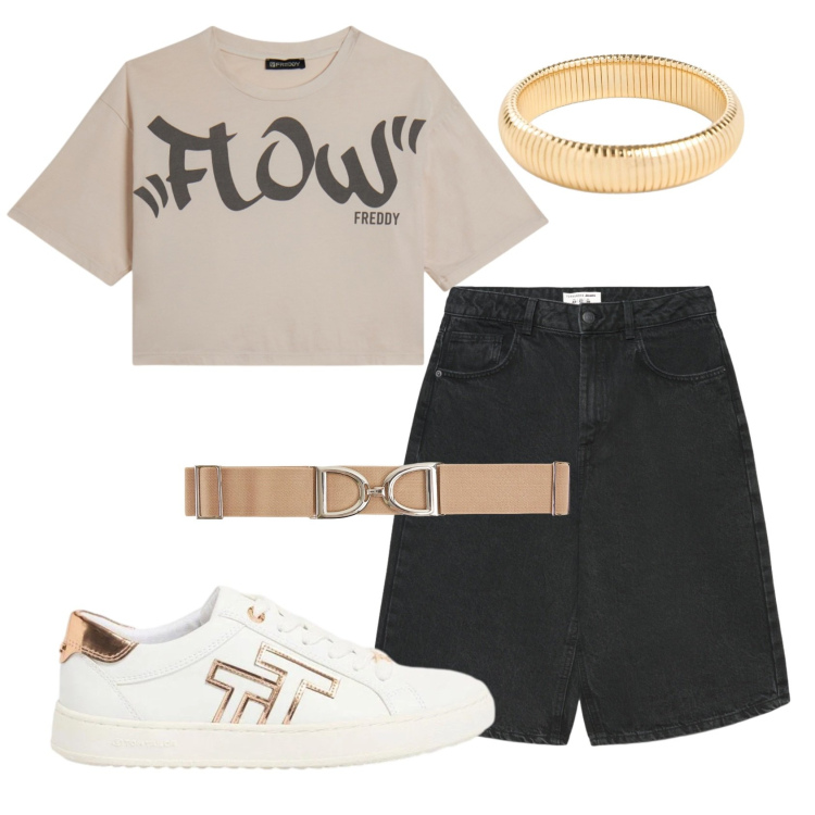 Outfit donna - Total look #2426911. Stile Urban per Tutti i giorni. Abbinamento con sneakers, braccialetti, pantaloni corti, cinture, t-shirt.