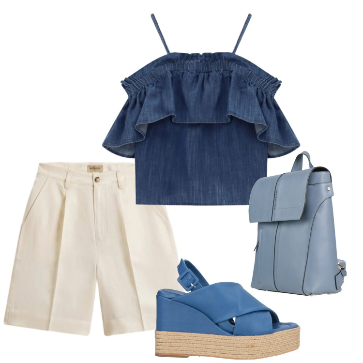 Outfit donna - Total look #2426914. Stile Romantica per Mare. Abbinamento con espadrillas, zaini, top, pantaloni corti.