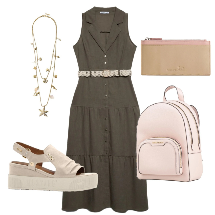 Outfit donna - Total look #2426919. Stile Casual per Ufficio. Abbinamento con zaini, sandali, portafogli, vestiti chemisier, collane.