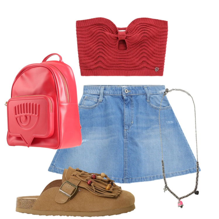 Outfit donna - Total look #2426920. Stile Boho per Tutti i giorni. Abbinamento con zaini, sabot, top, minigonne, ciondoli.