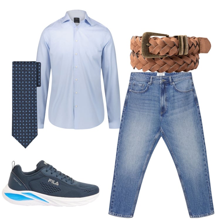 Outfit uomo - Total look #2426929. Stile Trendy per Tutti i giorni. Abbinamento con sneakers, jeans, camicie, cinture, cravatte.
