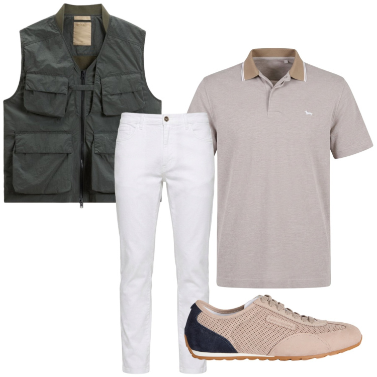 Outfit uomo - Total look #2426930. Stile Casual per Tutti i giorni. Abbinamento con sneakers, polo, jeans, gilet.