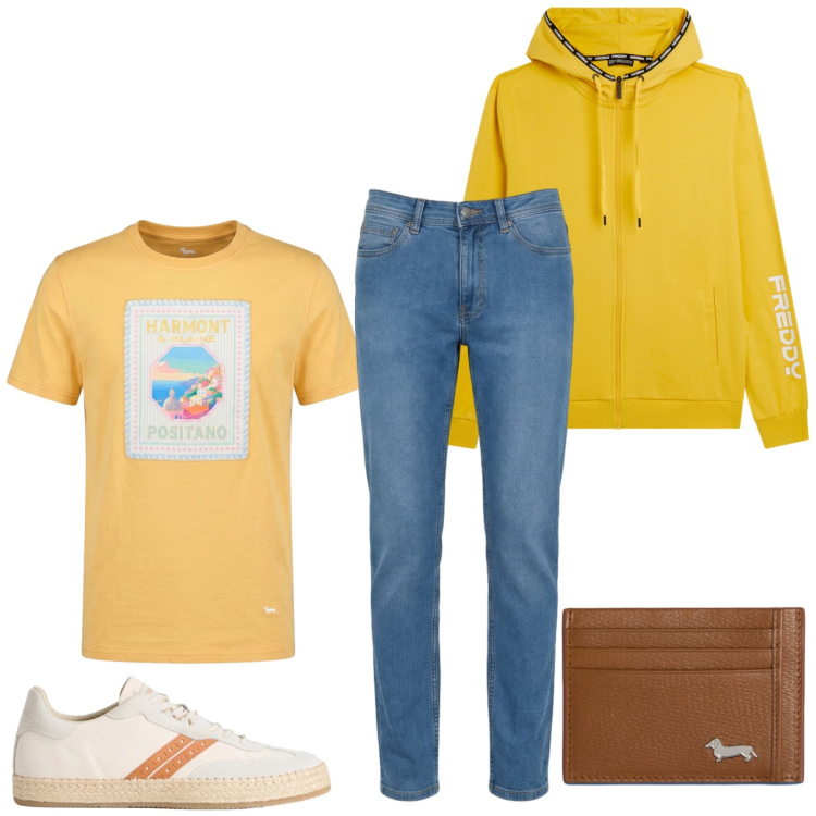 Outfit uomo - Total look #2426932. Stile Casual per Tutti i giorni. Abbinamento con jeans, t-shirt, portafogli, felpe con cappuccio, sneakers.