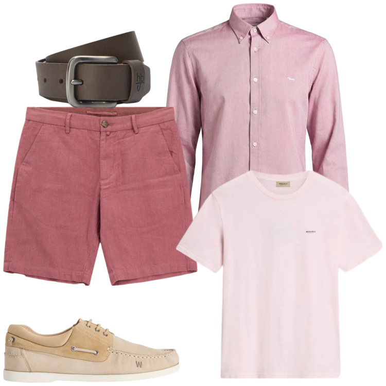 Outfit uomo - Total look #2426933. Stile Trendy per Sport. Abbinamento con camicie, cinture, t-shirt, scarpe stringate, bermuda.
