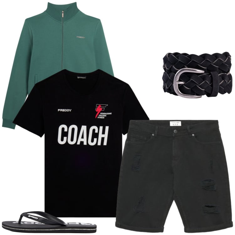 Outfit uomo - Total look #2426938. Stile Casual per Tutti i giorni. Abbinamento con pantaloni corti, felpe, sandali, t-shirt, cinture.