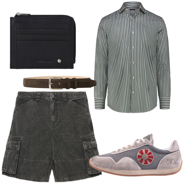 Outfit uomo - Total look #2426943. Stile Casual per Tutti i giorni. Abbinamento con pantaloni corti, sneakers, camicie, portafogli, cinture.