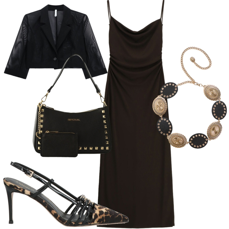 Outfit donna - Total look #2426963. Stile Chic per Serata fuori. Abbinamento con décolleté, cinture, blazer, borse a spalla, vestiti.