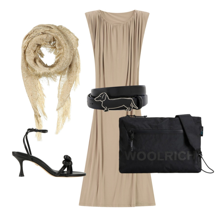 Outfit donna - Eleganza curvy per le sere di giugno - F. Stile Chic per Serata fuori. Abbinamento con stole, sandali in pelle, vestiti lunghi, cinture, borse a tracolla.
