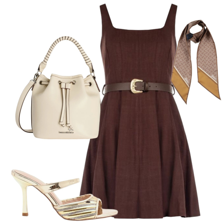 Outfit donna - Party time. Stile Chic per Serata fuori. Abbinamento con sciarpe, borse a secchiello, vestiti corti, sabot.