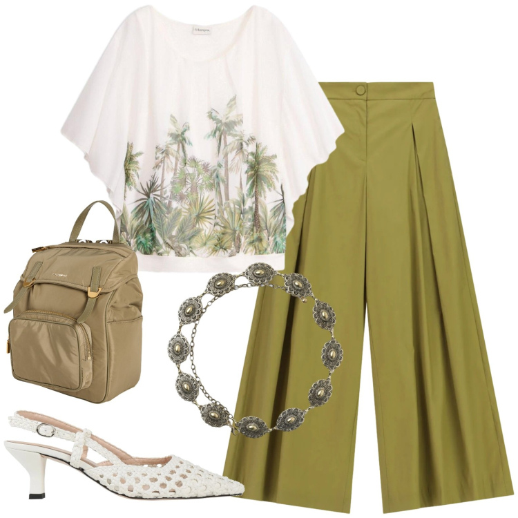 Outfit donna - Total look #2426970. Stile Casual per Tutti i giorni. Abbinamento con zaini, décolleté, bluse, cinture, pantaloni a palazzo.
