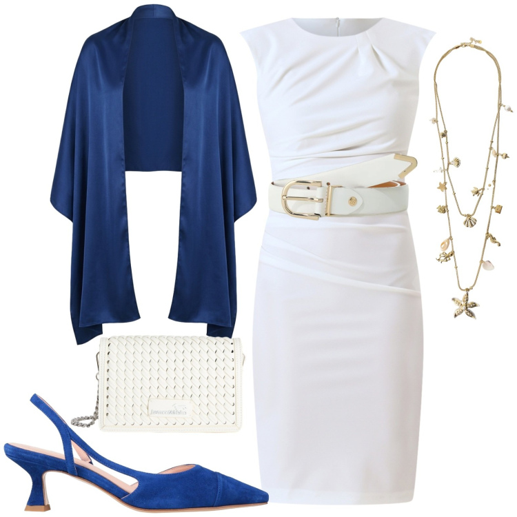 Outfit donna - Serata. Stile Chic per Serata fuori. Abbinamento con décolleté, borse a tracolla, vestiti a tubino, stole, cinture, collane.