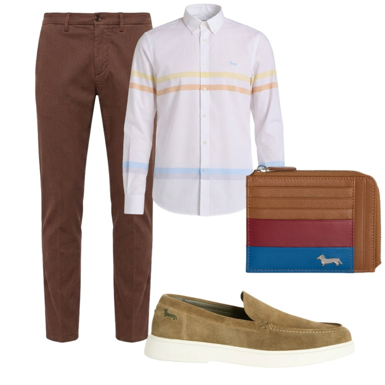 Outfit uomo - Total look #2426987. Stile Trendy per Tutti i giorni. Abbinamento con camicie, pantaloni chino, scarpe stringate, portamonete.