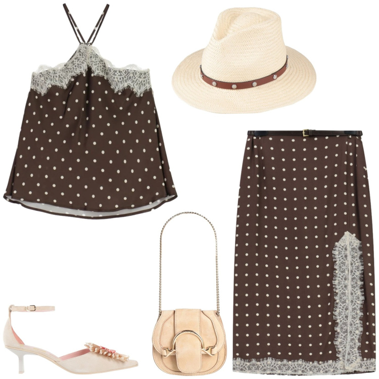 Outfit donna - Total look #2426990. Stile Bon Ton per Cerimonia. Abbinamento con marsupi, décolleté, cappelli, canottiere, gonne lunghe.